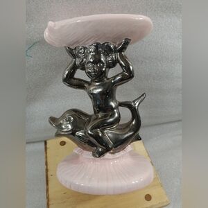 Vintage Art Deco Ceramic Angel Cherub Seashell Dolphin Soap Dish Bath Decor